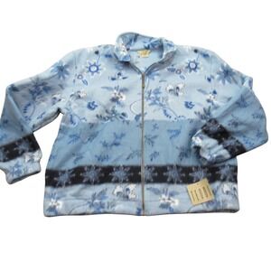 VTG Teddi Petite Blue Floral Snowflake Fleece Full Zip Jacket PXL New With Tags